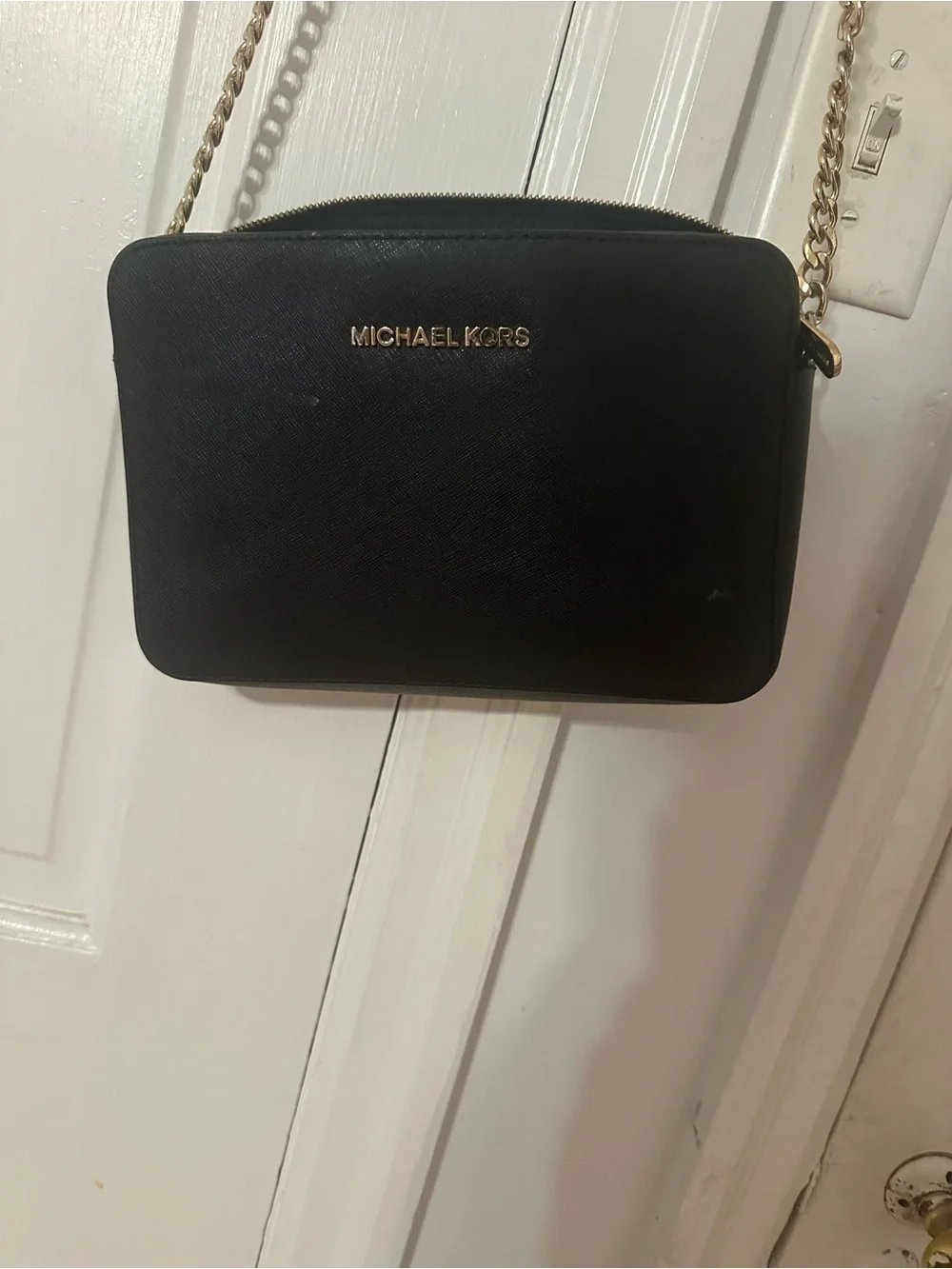 Michael Kors Black Saffiano Leather Crossbody with Gold Hardware